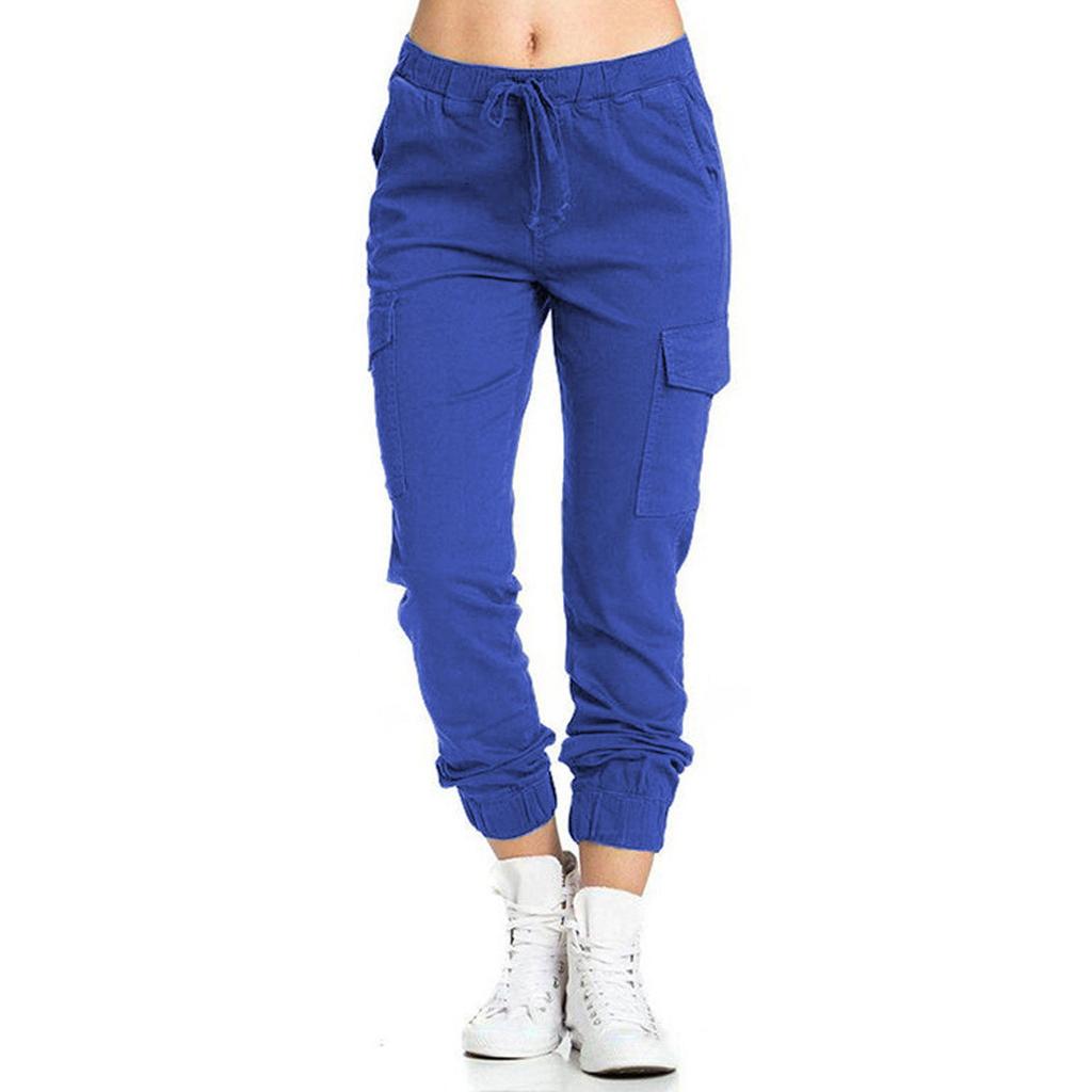 Women's Solid Color Casual Elastic Waist String Side Pocket Pencil Pants