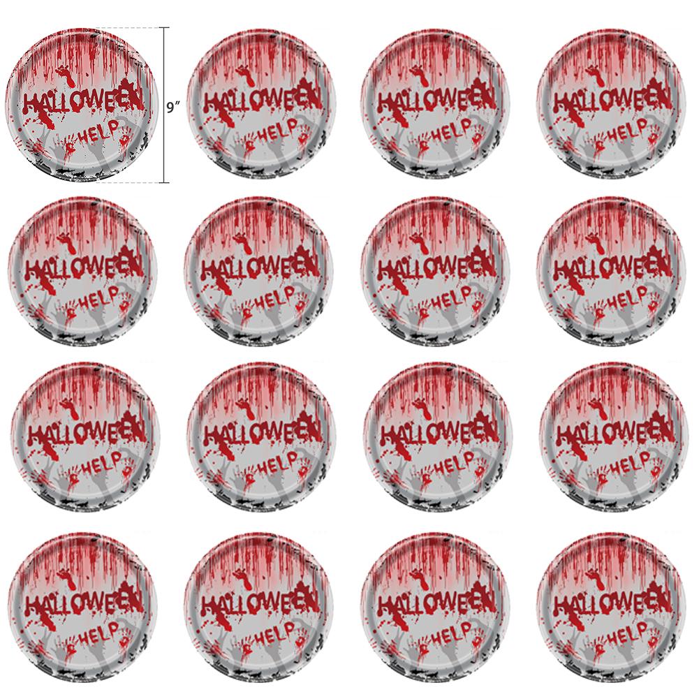 9-Piece Scary Bloody Hand Print Disposable Tableware Set Halloween Scary Decorations For Bloody Good Time (Serves 16)
