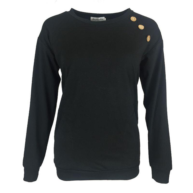 Fashionable Women's Long Sleeve Pullover Sweater With Button Deco And Versatile Style