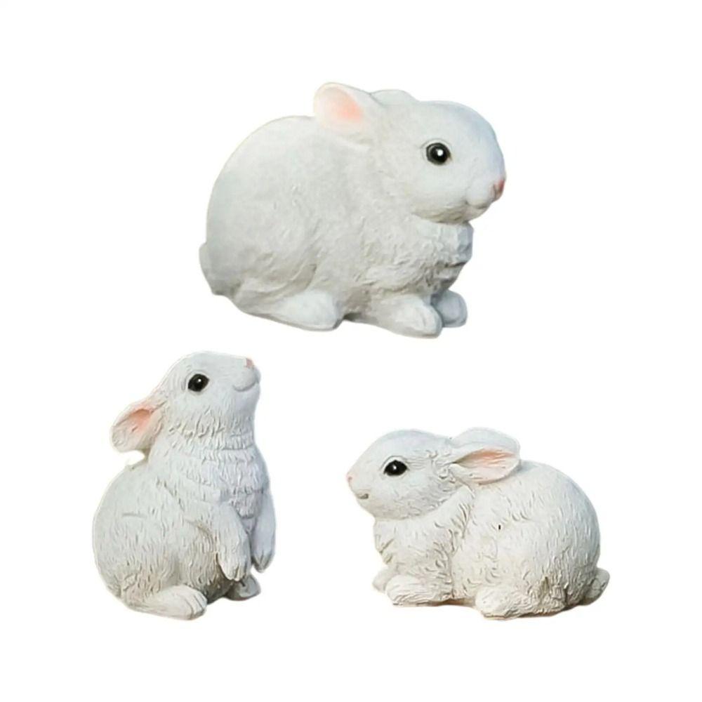 3pcs Cute Bunny Figurines Lovely Miniature Rabbit Statue Crafts Animal Sculptures Cabinet