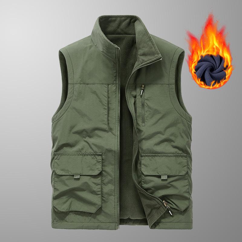 Four Seasons Men's Vest Thin Sleeveless Stand-Up Collar Multi-Pocket Quick-Drying Vest Large Size Vest