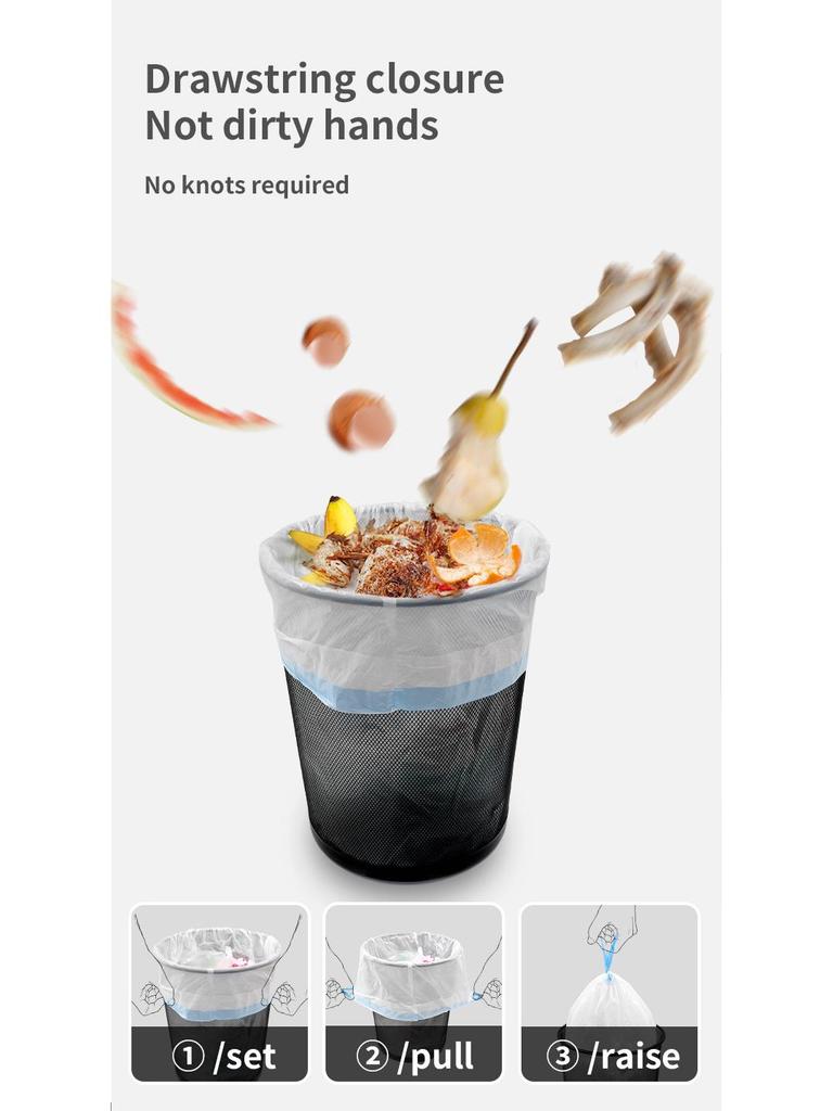 Drawstring Garbage Bags for Kitchen, Hotel, and Household Use - Portable and Thickened for Waste Classification