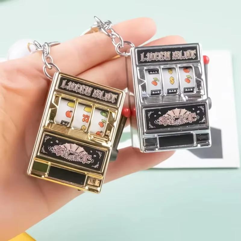 1Pcs Creative Fruit Slot Machine Keychain Mini Funny Gambling Toy Key Ring Portable Backpack Accessory for Travel Use