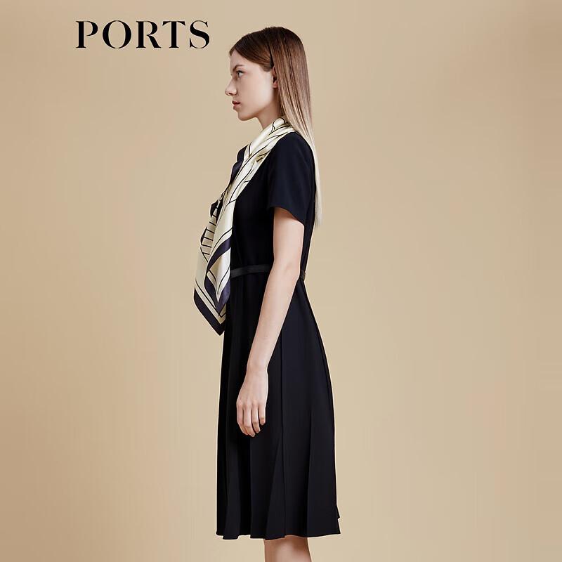 PORTS Women's Solid Short Sleeve V-Neck Belted Midi Dress