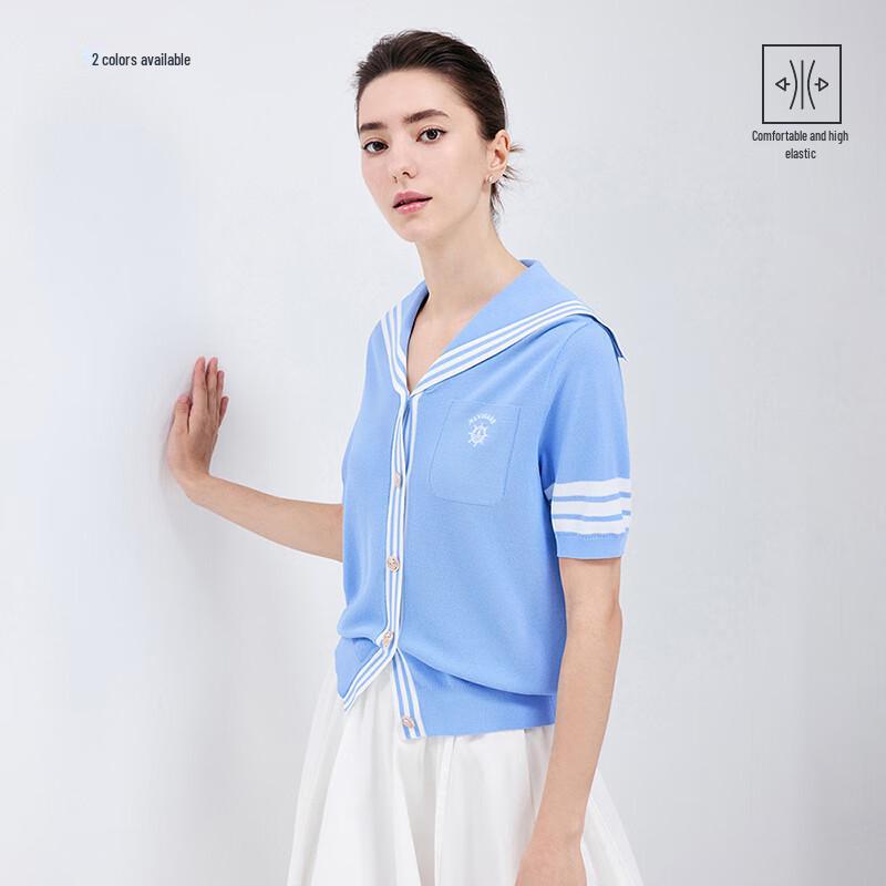 Navigare Италия Женский Полосатый Вязаный Кардиган с Матросским Воротником