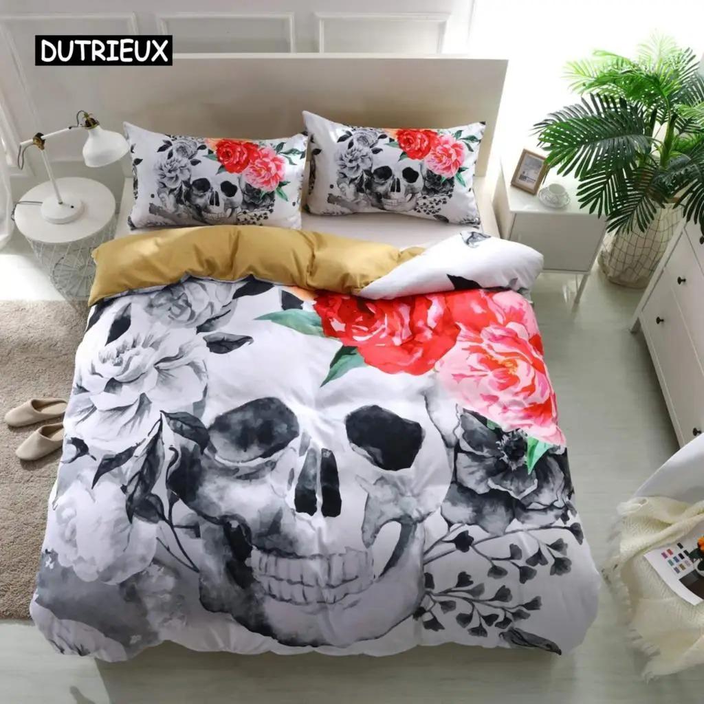 Duvet Cover Set,3D Printed Gothic Skull Bedding Set,Soft Comforter Cover with Zipper Closure and 2 Pillow Shams Sugar Skull