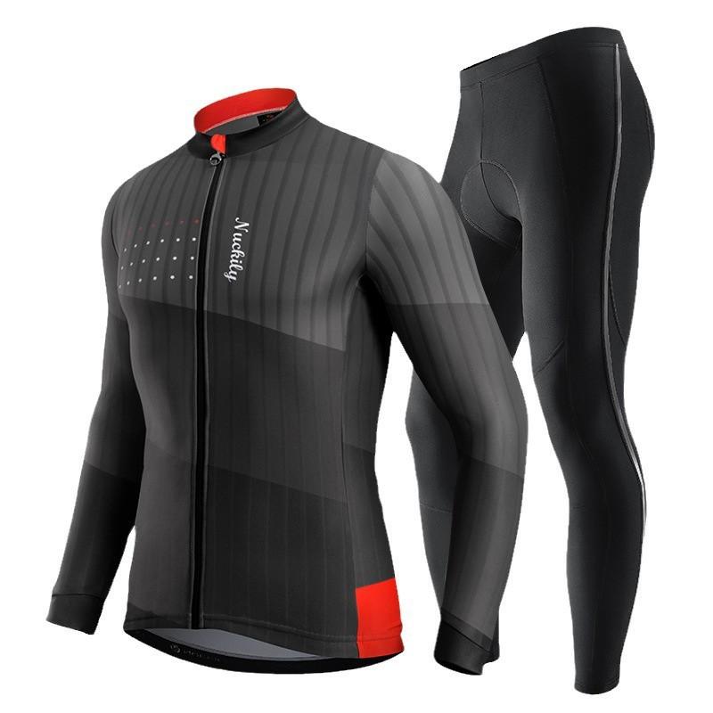 NUCKILY Mens Fleece Cycling Set Winter Warm MTB Road Bike Riding Outfit