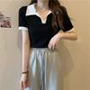 Summer Color Matching Women T Shirt Harajuku Short Sleeve Black White T-Shirts Korean Casual Slim Female Basic Y2k Tees Crop Top