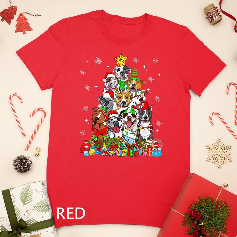 Christmas Tree Lights Pitbull Dog Lover Xmas Pajama T-Shirt Unisex T-shirt