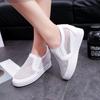 Fashion Comemore White Shoes Spring and Summer Wedge High Heels Women's Vulcanize Shoes Mesh Breathable Round Head Rhinestone Loafers