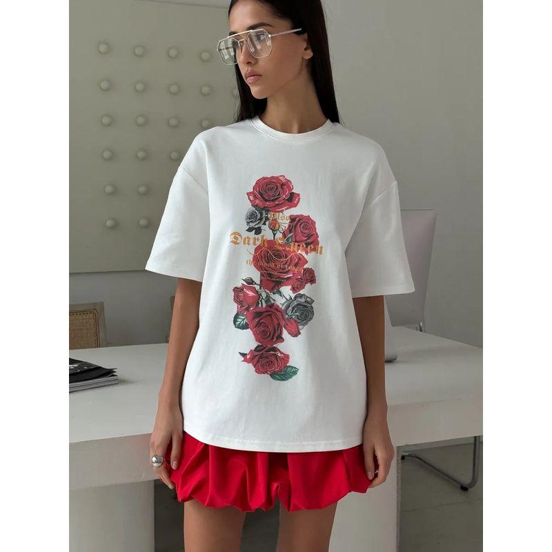 New Fashion T-shirt Fashion New Fashion Casual Loose Round Neck Print Letter Cotton T-shirt Top