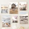 Nordic Sea Landscape Canvas Print Beach Poster Wooden Bridge Hay Flower Wall Art Painting Wall Pictures For Living Room Decor