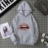Fashion Lips Print Women Hooded Sweatshirt Casual Long Sleeve O Neck Loose Women Ladies Hooded Tops Clothes
