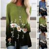 Summer Women T-shirt Small Daisy Flower Pattern Print Long Sleeve Casual Weekend Flower Painting Round Neck Plus Size