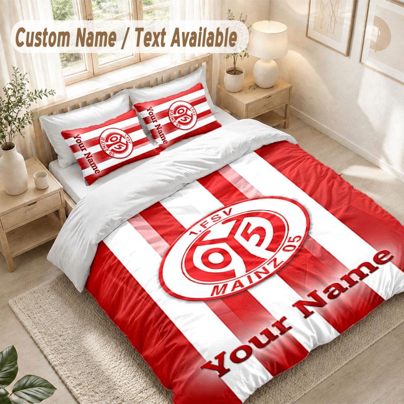 Custom Name Bedding Set 3 PiecesMainz 05 Print Duvet Cover + 2 Pillowcases Soft Bed Decor