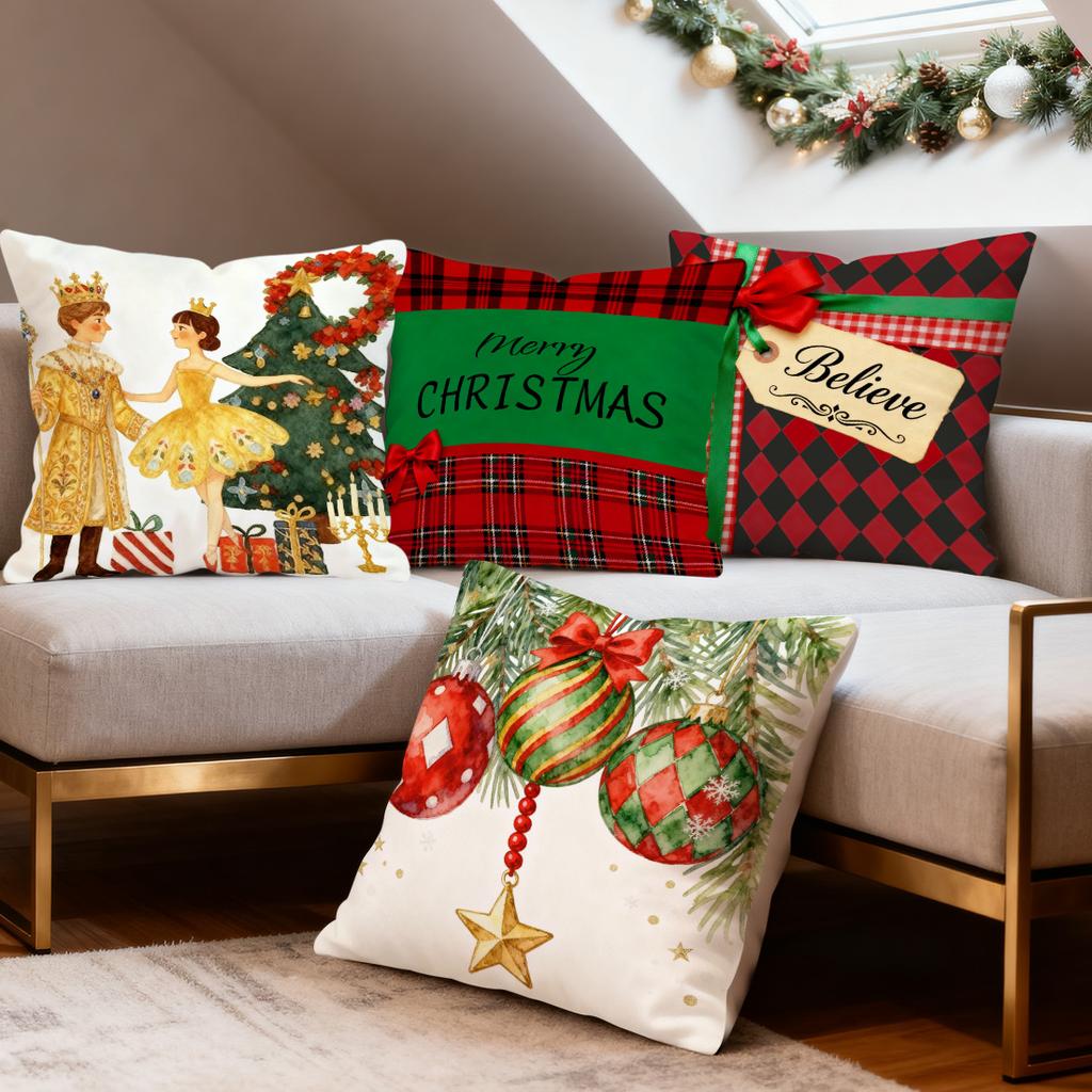 Christmas Plaid Decor Pillowcase Printed Polyester 40/45/50cm Throw Pillowcover Decorative Sofa Cushion Pillowslip Home Decor
