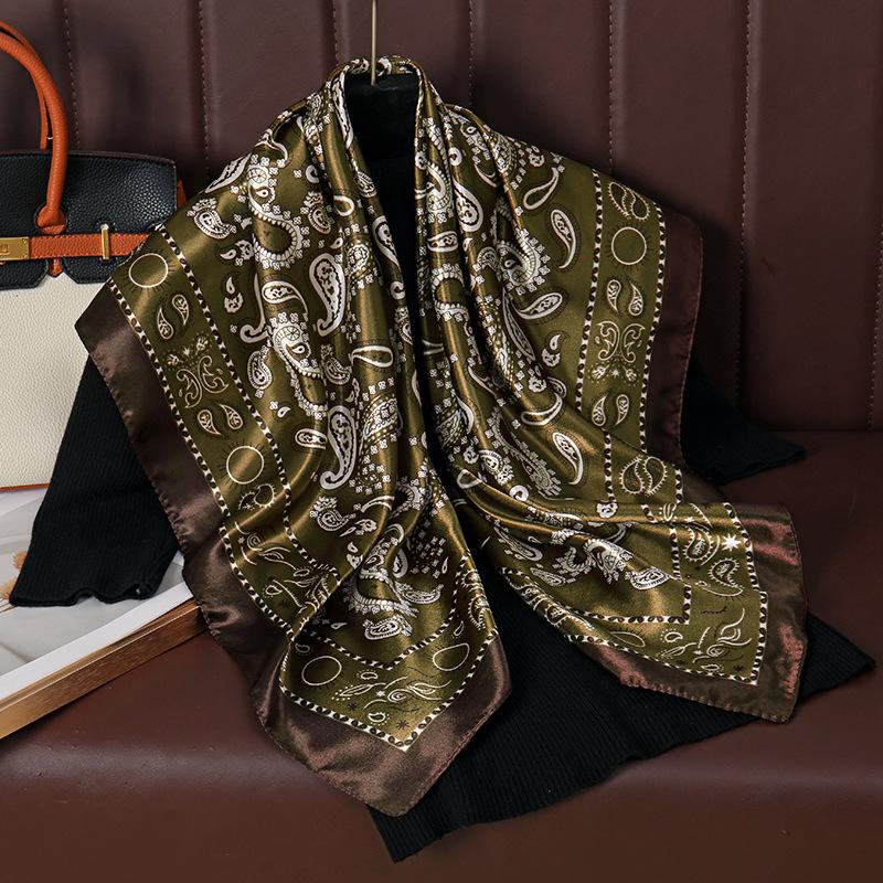 Spring and Autumn Women's Cashew Print Square Scarf Fashion Commuting Versatile Headscarf Stained Rose Square Scarf