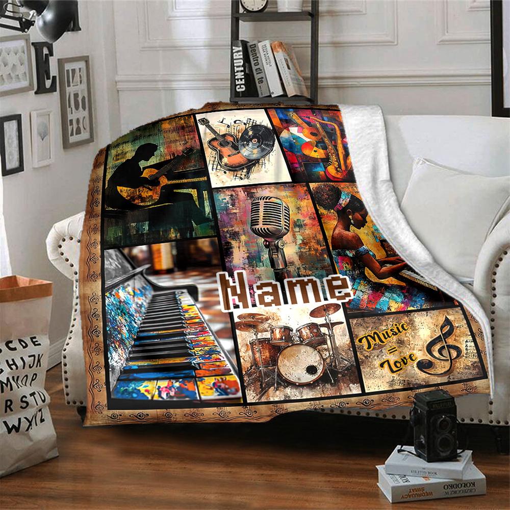 Musicthemed Home Customize Your Name Blankets Comfortable Soft Lightweight Allseason Multipurpose Blanket For Picnics Sofas Offices Beds Living Rooms