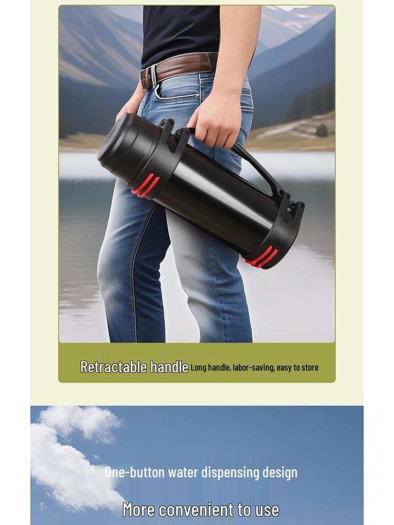 Изолированный дорожный чайник из нержавеющей стали 304 - Портативная бутылка для воды большой вместимости для кемпинга на открытом воздухе.