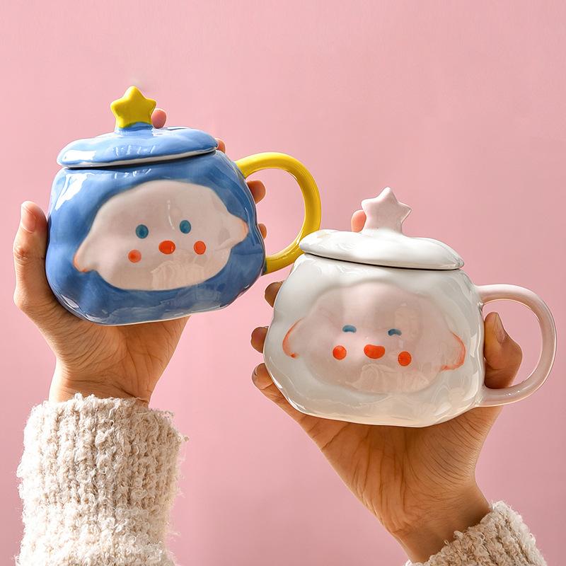 Милая целебная керамическая кружка для питьевой воды для дома, мультяшный креативный подарок, детская кружка, для девушки, для пары, с крышкой, кружка