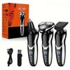 3-In-1 Men's Electric Shaver - USB Rechargeable Portable Shaver with Nose Hair Trimmer and 3D Floating Blade, Digital Display