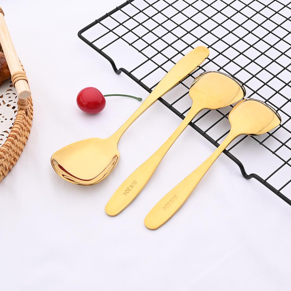 Черная 3 шт. ложка для еды из нержавеющей стали, большая лопатка для риса, столовые приборы, длинная ручка, квадратная лопатка, кухонные гаджеты для дома