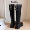 Cowhide Version Brown Boots Women's Thin Boots New Autumn and Winter Thick Heel Knight Boots But Knee High Boots