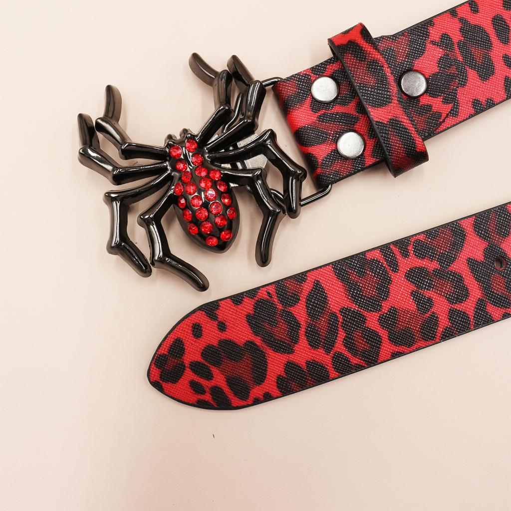 Rhinestone Spider Buckle Belt Leopard Print Series Punk Decorative Women's Belt Yabi Decorative Belt