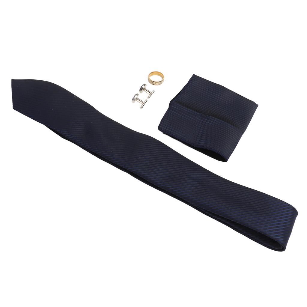 8cm Men Necktie Set Blue Gold Ring Stylish Comfortable Skin Friendly with Cufflinks Handkerchief