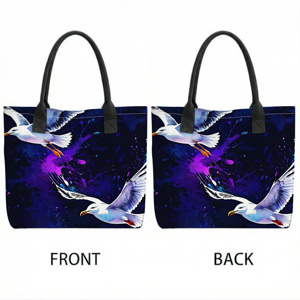 Watercolor Seagull Print Tote Bag Large Capacity Casual Fashion Outdoor Handbag