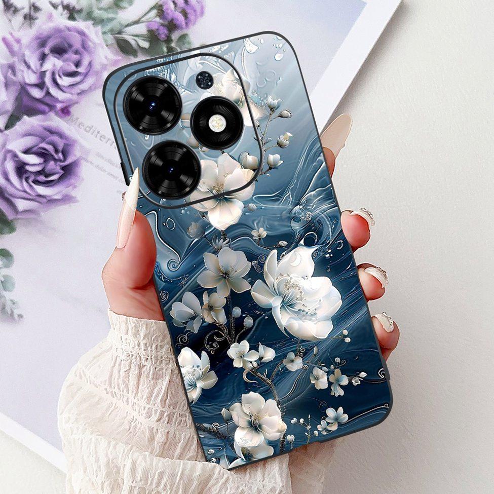 Для Tecno Spark Go 2024 BG6 Задняя крышка Для Tecno Spark Go 2024 Чехол Модный Роскошный Цветы Милый Мультяшный Кот Ударопрочный Силиконовый