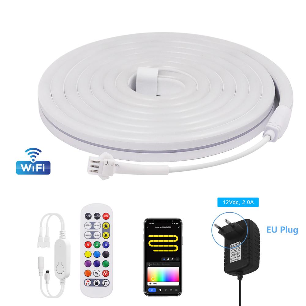 Умная светодиодная неоновая лента RGB WiFi с пультом дистанционного управления 24 клавиши, 12 В, штекер EU/US/UK/AU, WS2811 84 светодиода/м, для украшения игровой комнаты, 1 м, 2 м, 3 м, 5 м