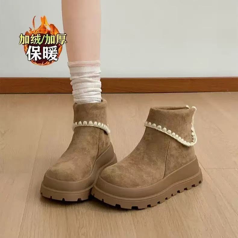 Снежные ботинки велюровые на толстой подошве Birkenstock короткие женские осенние и зимние новые маленькие Maillard с откидным верхом ботинки в стиле Мартин
