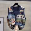 V-neck Knitted Cardigan Vest Vest Women's Autumn Loose Outer Wear Vest Graffiti Wool Waistcoat