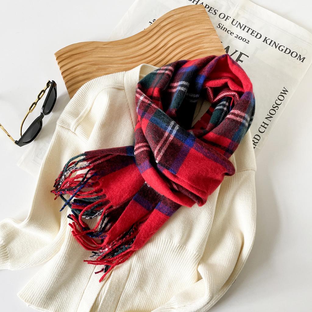 Imitation Cashmere Scarf New Fashion Versatile Atmosphere Tassel Plaid Scarf Women's Warm Scarf