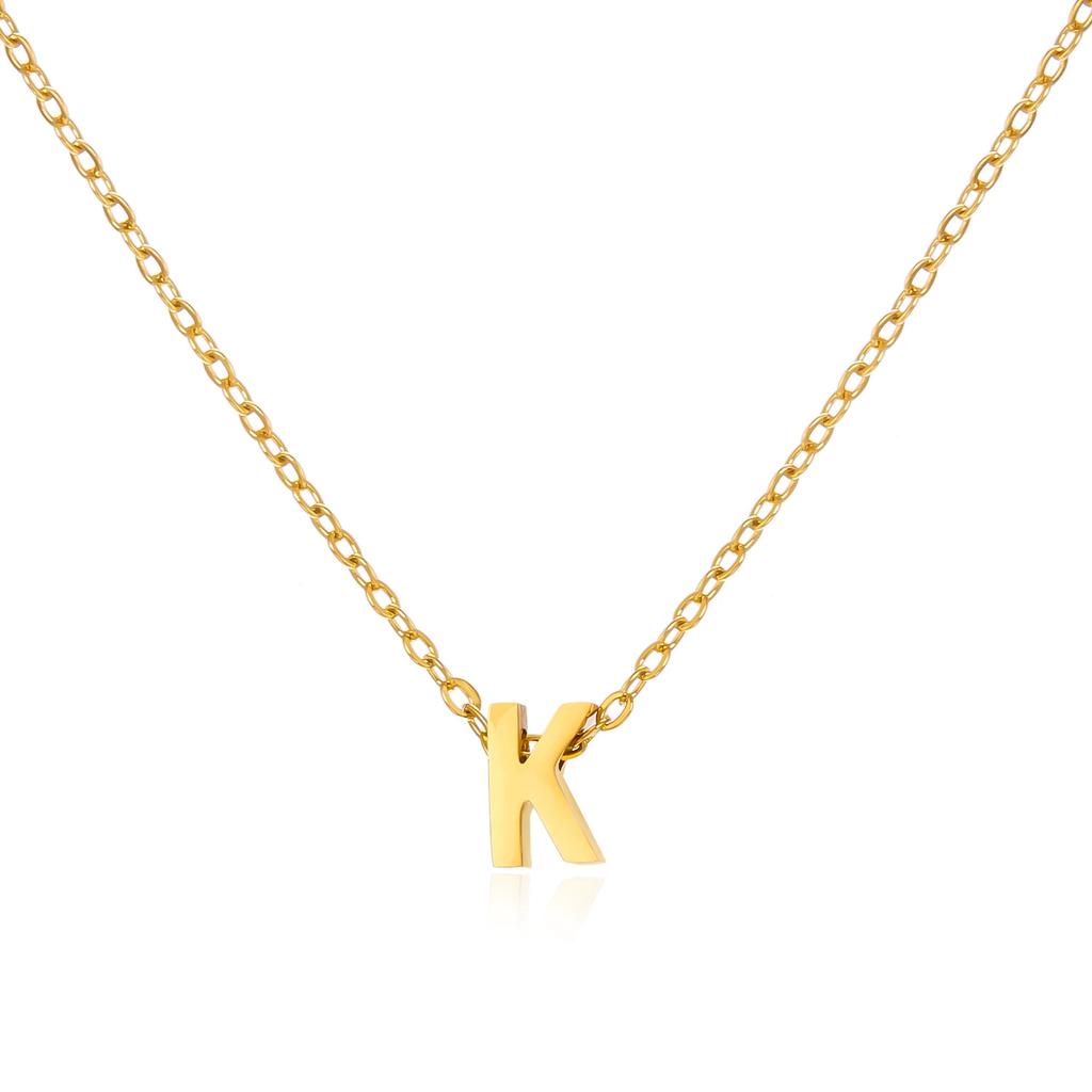Stainless Steel Initial Necklace Gold Color Cut Letters Single Name Choker Necklace for Women Pendant Jewelry Gift
