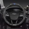 For Ford Mondeo j232 Focus Raptor Puma Edge Explorer Ecosport Ranger F150 Kuga Car AntiSlip Carbon Fiber Leather Steering Wheel Cover