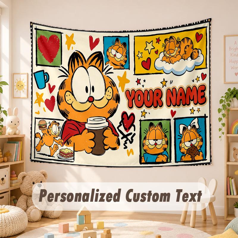Custom Name Text Tapestry,Garfield Boho Wall Hanging, Decorative Backdrop Tapestry For Room