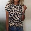 Sexy T-shirt for Women, Fashionable Leopard Print Casual Shorts, Girls Sleeve T-shirt, Beautiful Street T-shirts, Round Neck T-shirt for Women