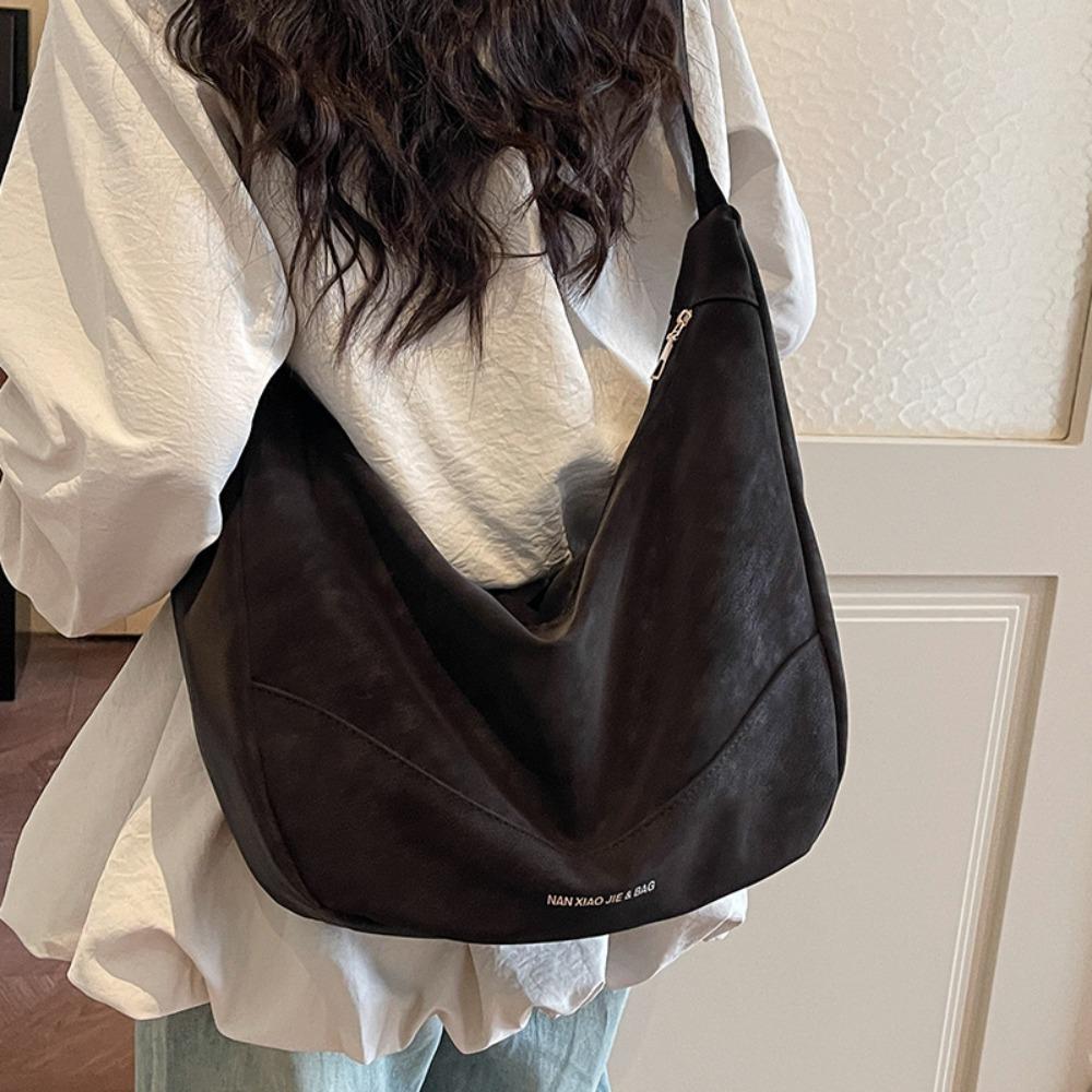 Fashion Casual PU Leather Shoulder Bag Large Capacity Zipper Commuting Bag Underarm Bags