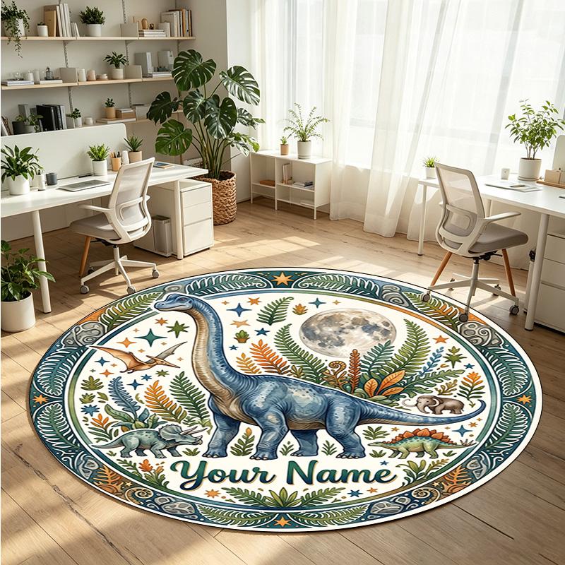 Wild Animals (270) Theme Round Crystal Velvet Rug Custom Name Text Personalized Floor Mat Home Decor Non Slip Crystal Carpet