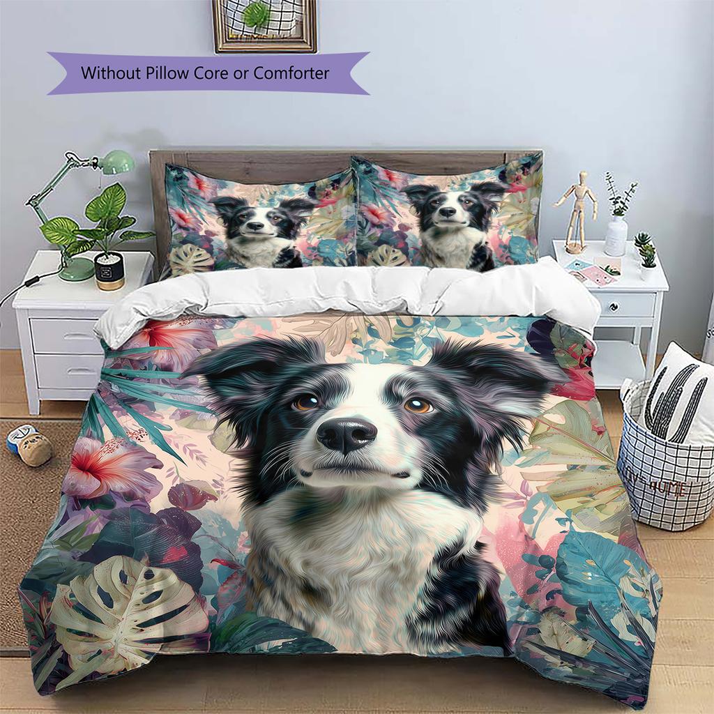 Border Collie Pattern Bedding Home Decoration Birthday Gift (1 * duvet cover + 2 * pillowcase, without core)