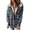Women's Winter Casual Plaid Hooded Tweed Coat Thickened Padded Warm Jacket Lamb Wool Lining