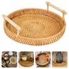 Round Shape With Handle Fruit Cake Wicker Basket Handwoven Rattan Storage Tray Breakfast Bread Food Plate Dinner Serving Tray