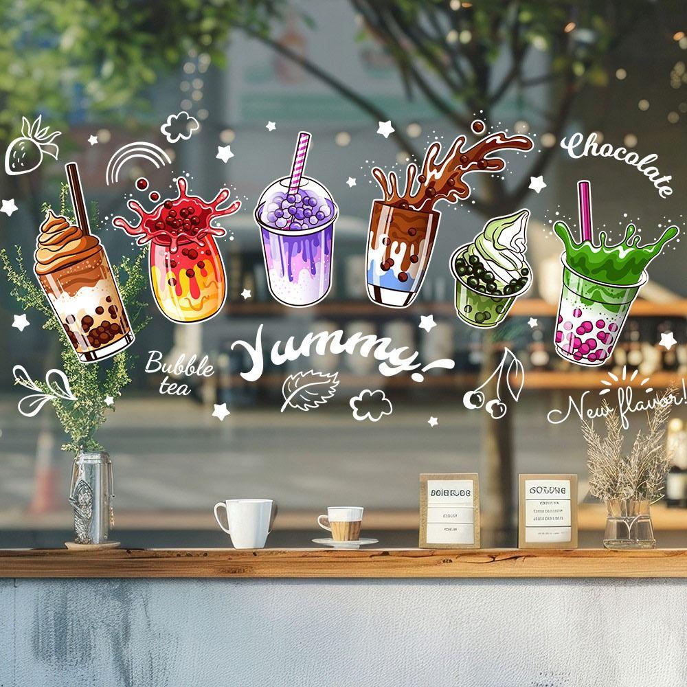 Cartoon Ice Cream Static Window Sticker Milk Tea Cup Glass Door Decals Home Decoration