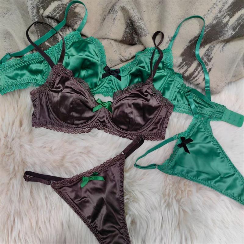 Комплект нижнего белья из французского шелка Ice Silk для женщин, сексуальный ультратонкий бюстгальтер Push Up, высококачественное комфортное нижнее белье, комплекты бюстгальтеров и стрингов