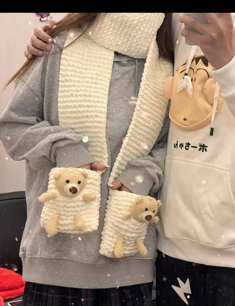 Карманный мишка Вязаный вручную шерстяной шарф Набор для DIY - Самодельный подарок для партнера