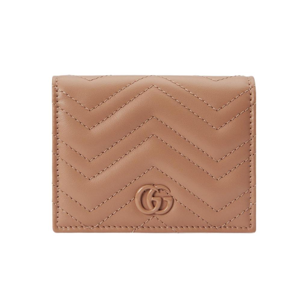 Gucci GG Marmont V Quilted Detail Snap Closure Leather Card Holder Wallet Women wallet Rose-Beige 466492-AABZK-2754