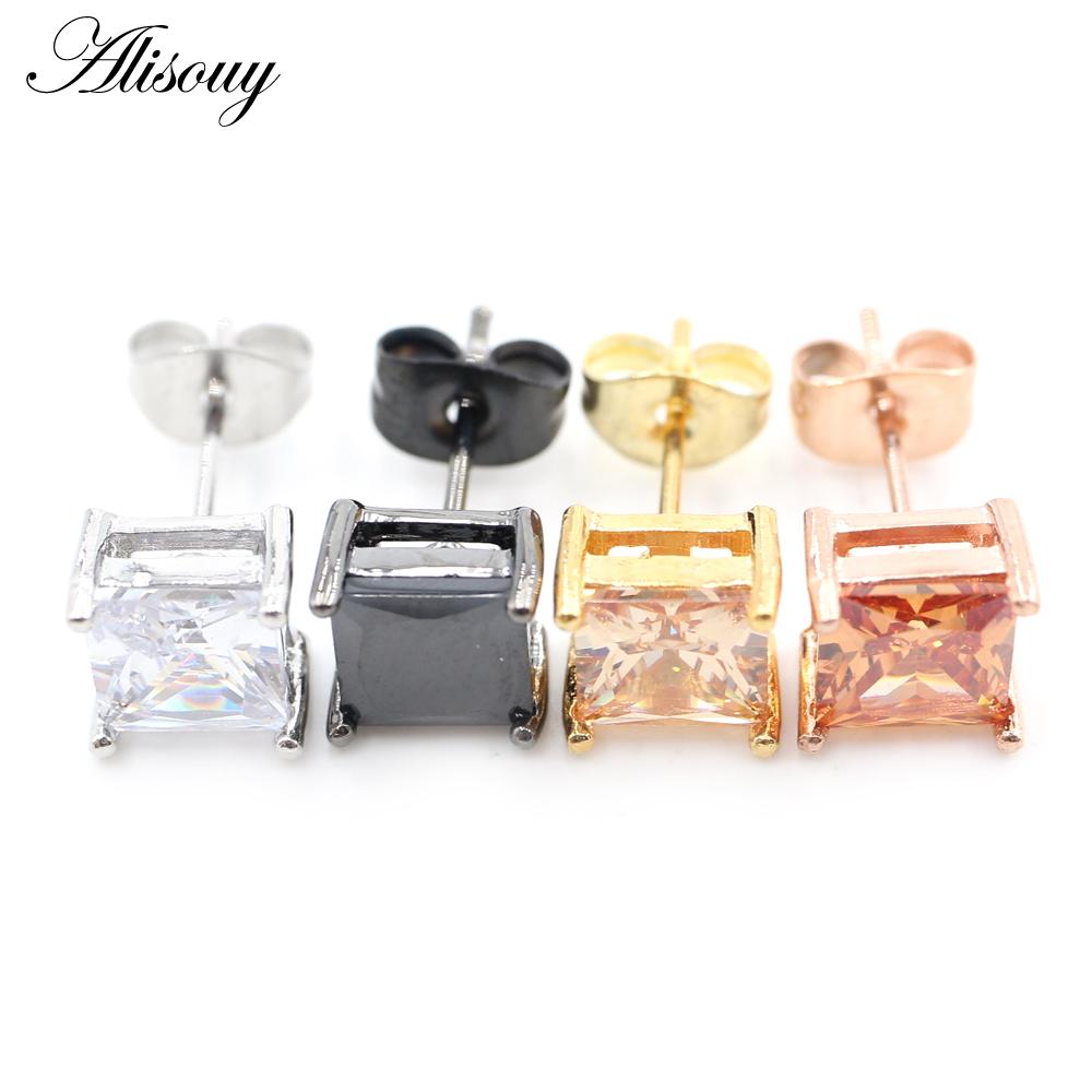 Alisouy 2 шт. квадратный кубический цирконий CZ кристалл из нержавеющей стали для женщин и девочек серьги-гвоздики в форме спирали пирсинг модные ювелирные изделия