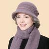 2Pcs/Set Women Hat Scarf Set Solid Color Flower Decor Elastic Knitting Basin Hat Warm Long Scarf Set Cold Weather Accessories